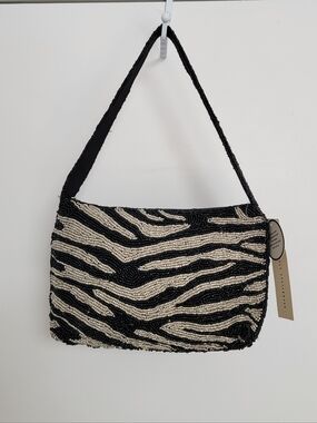 NWT Studio 12 Beaded Zebra Print Shoulder Bag - Black & Cream